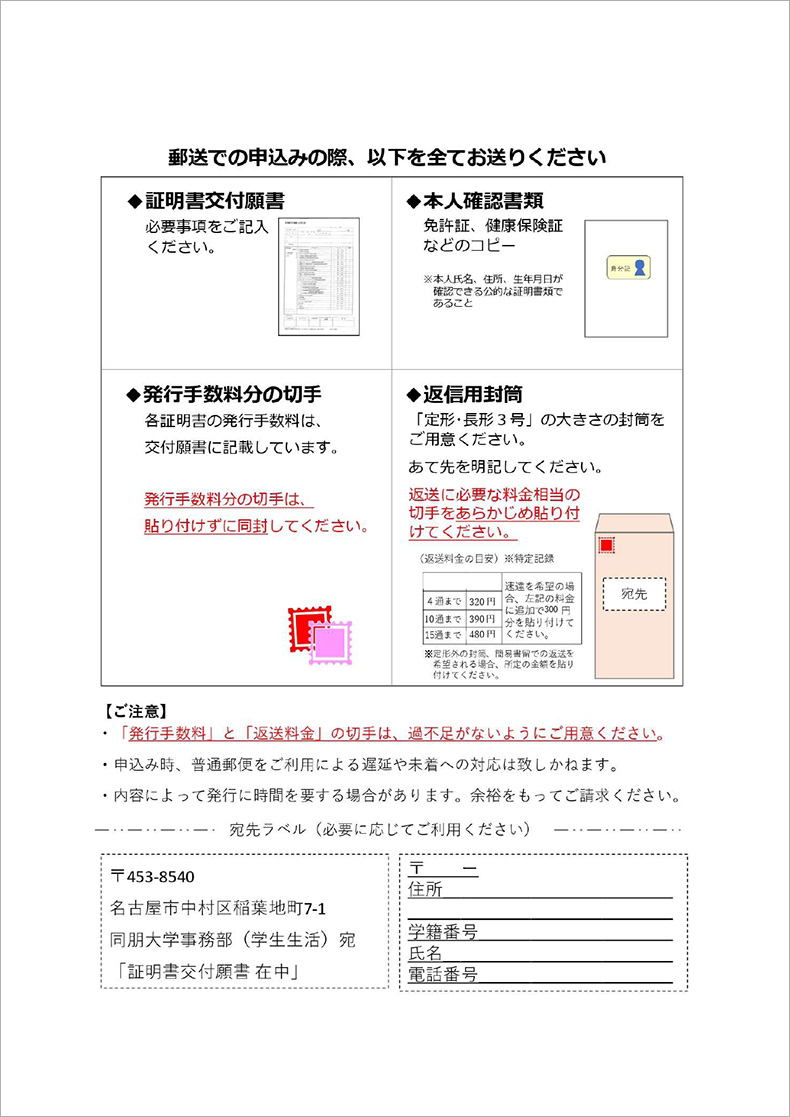 郵送申込み時に用意する書類・あて名用紙イメージ画像